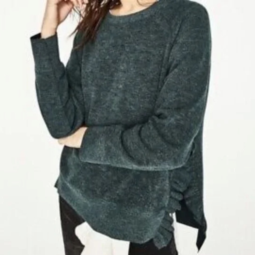 Zara Side-Slit Ruffle Sweater in Dusty Pink
